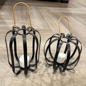 Target Brand Black and Gold  Fall Pumpkin Lantern Set with Votive holder